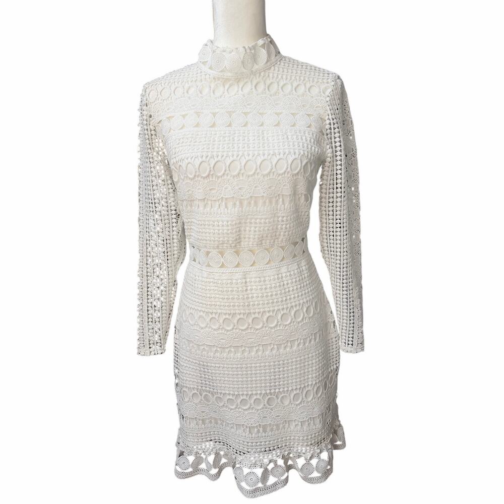 Two Sisters The Label White Lace Midi Dress High Neck Long Sleeve US 6